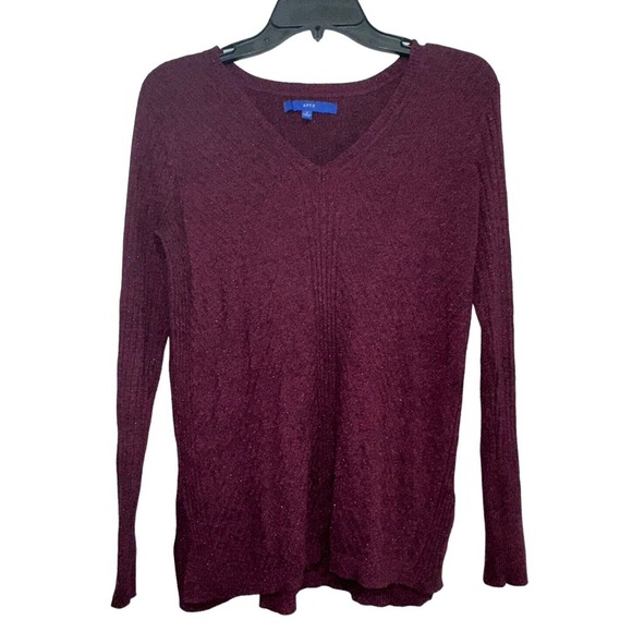 Apt. 9 Sweaters - APT.9 Womens Sweater Size S‎ Magenta V-neck Side Slits Sparkly Long Sleeve Knit
